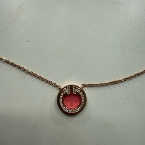 Tiffany & Co. Gold T Necklace with Pink Circle Pendant